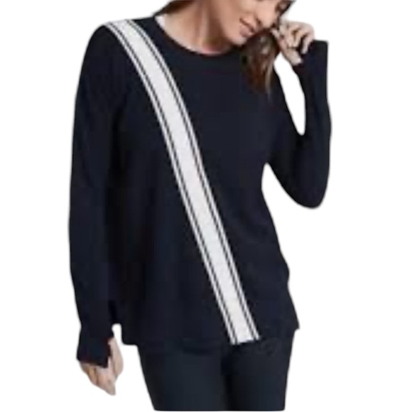 Athleta Sweaters - Athleta Streetwise sweater thumb hole navy blue white diagonal stripe si…